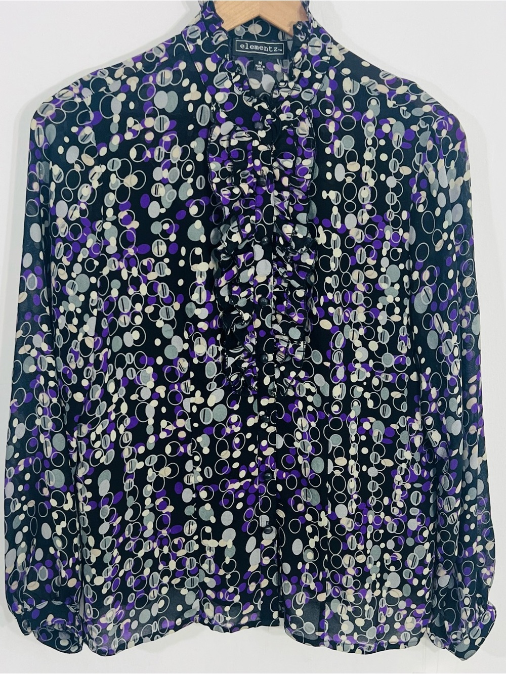 Elementz Two Piece Sheer Blouse Black Tank Polka Dot Button Down NWT Sz Medium